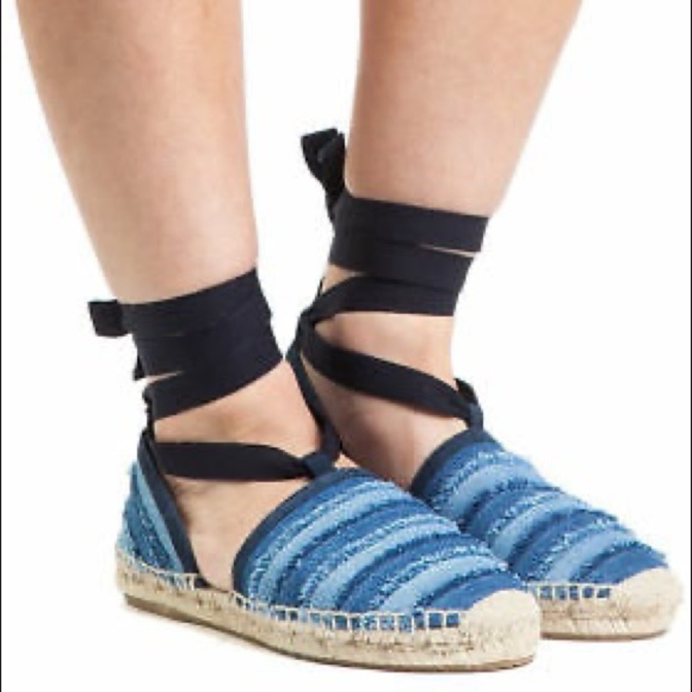 Jimmy Choo Dolphin Denim Flat Lace Up Espadrilles